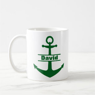 Nom personnalisé Mug Ancre verte marine