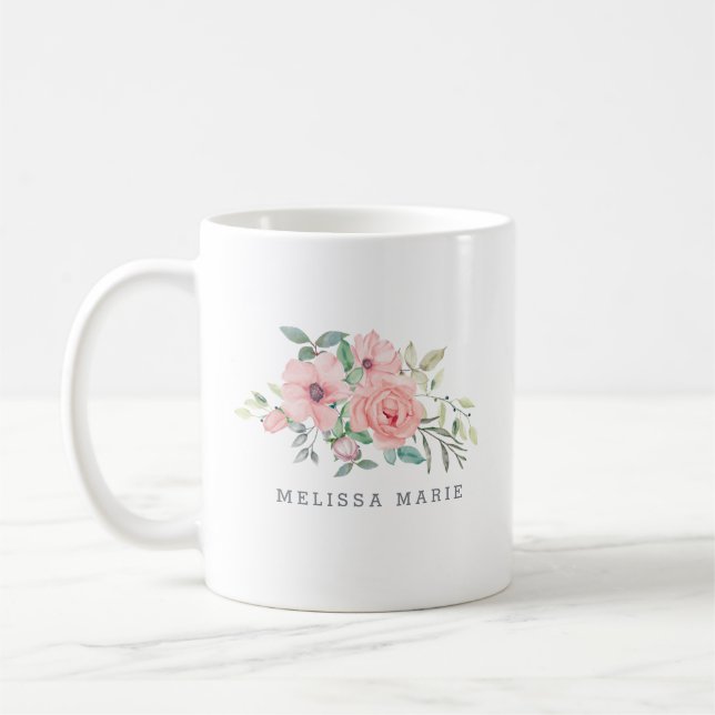 Nom personnalisé Mug d'aquarelle florale (Gauche)
