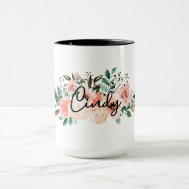 Nom personnalisé Mug floral pour filles, copines