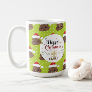 Nom personnalisé Mugs cadeaux de Noël - Poo Emoj