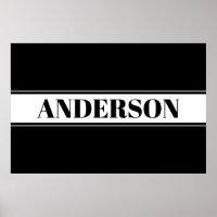 Nom personnalisé noir et blanc Poster en bande