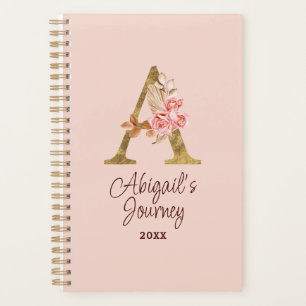 Nom personnalisé Or Feuille Rose Blush Lettre A