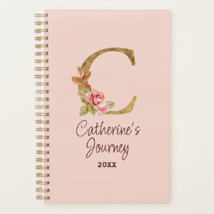 Nom personnalisé Or Rose Blush Fleurs Lettre C