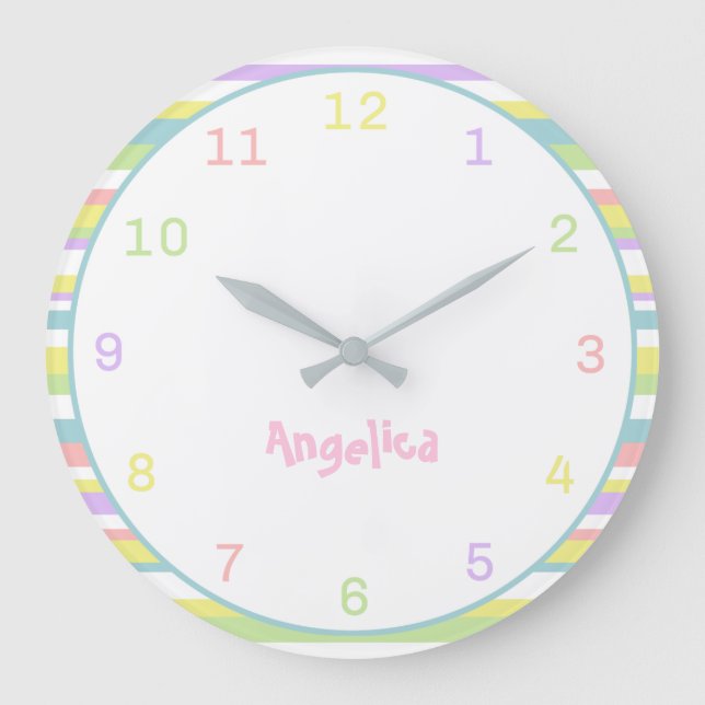 Nom Personnalisé Pastel Stripes Horloge Murale Pou (Recto)