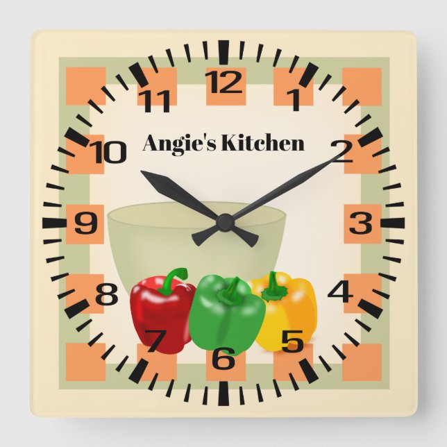 Nom personnalisé Pepper Veggie Bowl Horloge de cui (Recto)