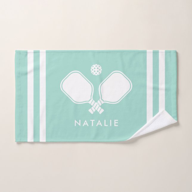 Nom personnalisé Pickleball Aqua Blue Stripes (Serviette à main)