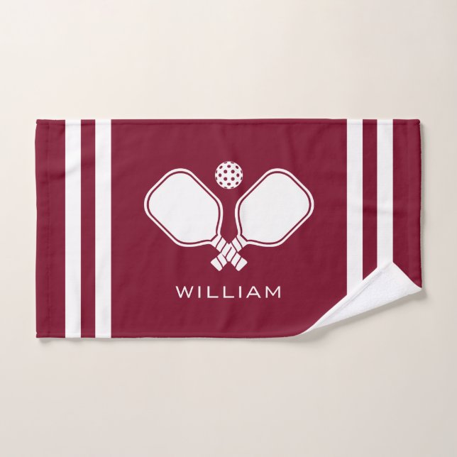 Nom personnalisé Pickleball Burgundy Stripes (Serviette à main)