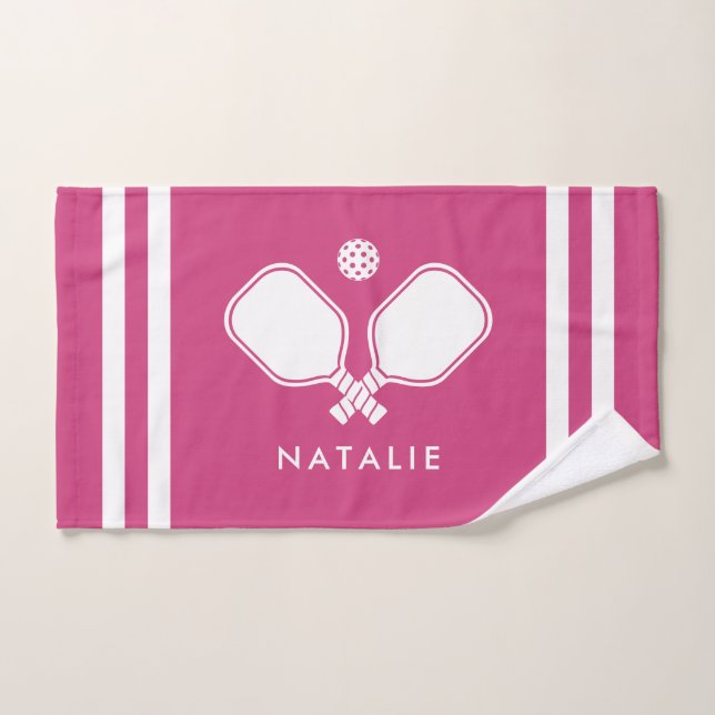 Nom personnalisé Pickleball Magenta Stripes (Serviette à main)