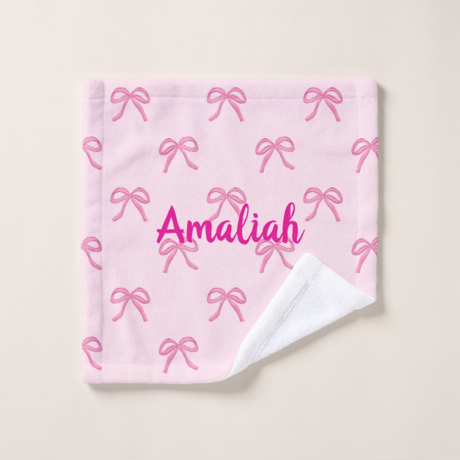 Nom personnalisé Pink Bow Coquette (Gant de toilette)