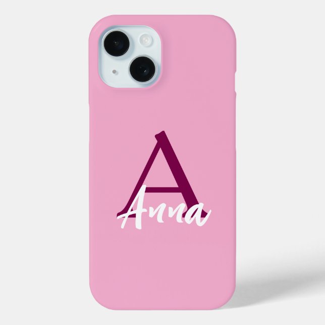 Nom personnalisé Pink iPhone 15 Coque (Verso)