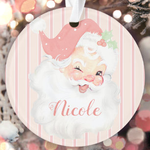 Nom personnalisé Pink Vintage Père Noël Acrylique 