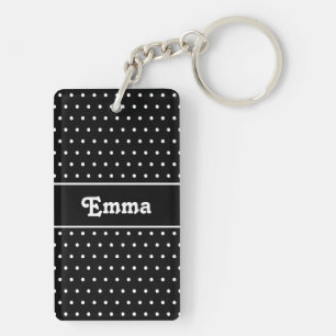 Nom personnalisé Polka Dot Porte - clé noir et bla