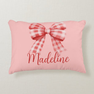 Nom personnalisé Red Coquette Bow Accent Coussin