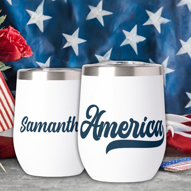 Nom personnalisé Retro USA America (Retro USA America Personalized Name Thermal Wine Tumbler.  Just add your name.)