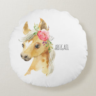 Nom personnalisé rose rose Coussin rond