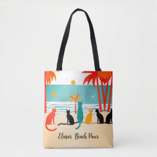 Nom personnalisé Sac fourre-tout de chats de plage