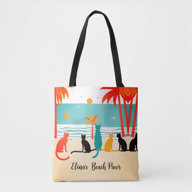 Nom personnalisé Sac fourre-tout de chats de plage (Devant)