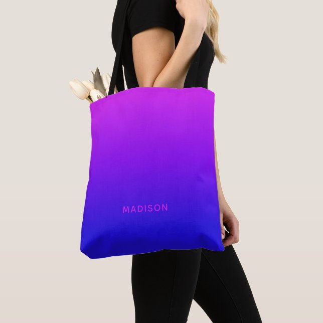 Nom personnalisé Sacs rose à bleu dégradé (De près)