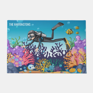 Nom personnalisé Scuba Diver porte tapis