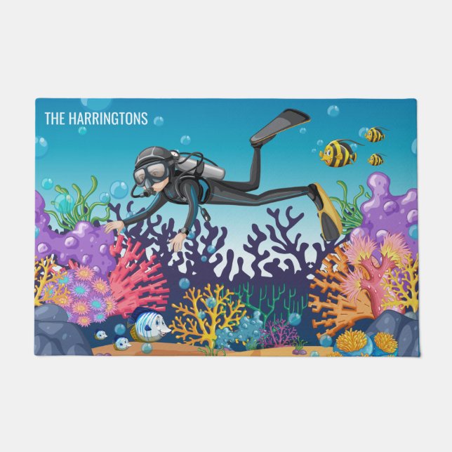 Nom personnalisé Scuba Diver porte tapis (Devant)