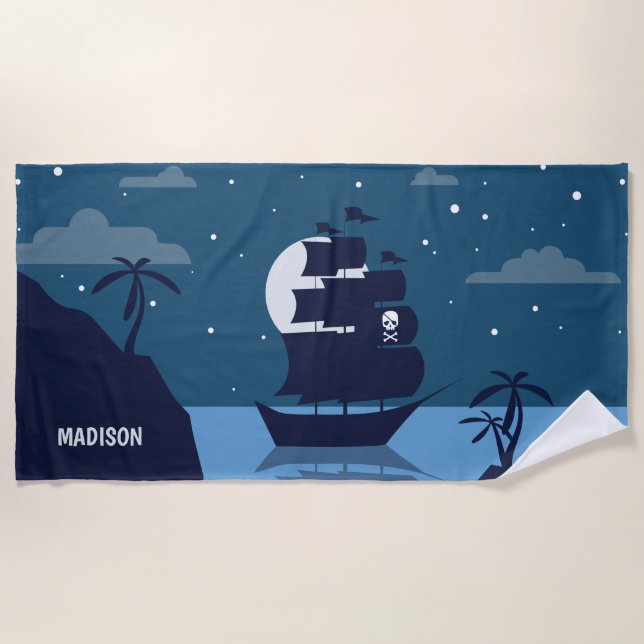 Nom personnalisé Serviette de plage de Pirate Ship (Devant)