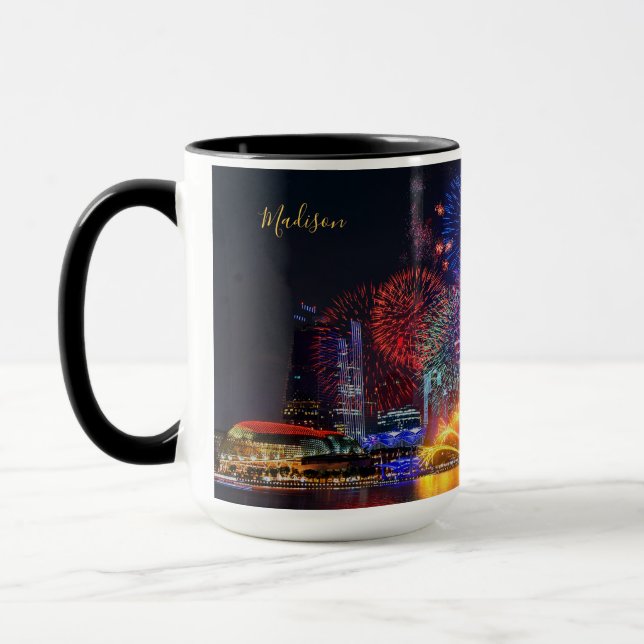 Nom personnalisé Singapore Fireworks tasses (Gauche)
