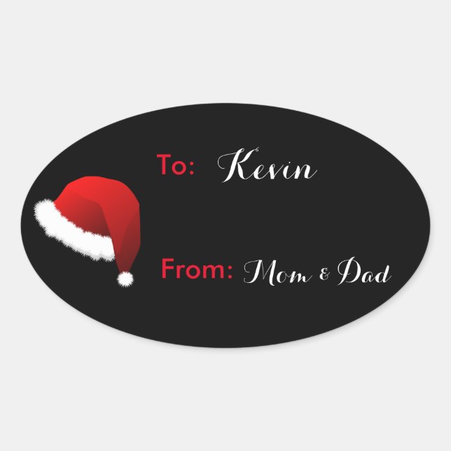Nom personnalisé Sticker cadeau de Santa Hat étiqu (Devant)