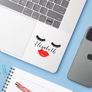 Nom personnalisé Sticker rouge lèvres et cils de