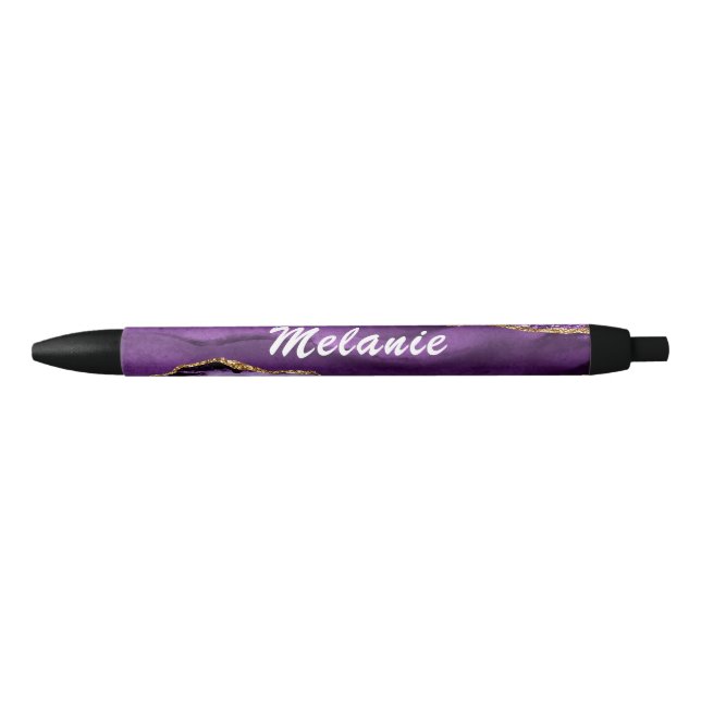 Nom personnalisé Stylo Agate violet marbre d'or (Devant)