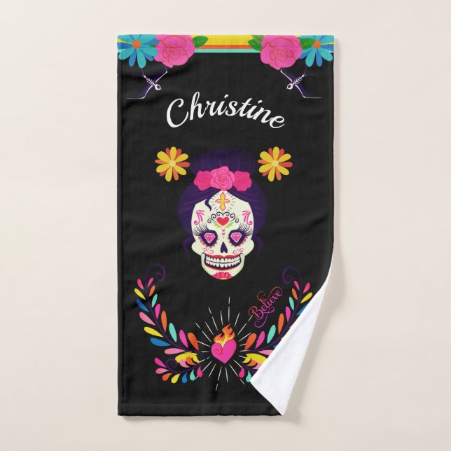 Nom personnalisé Sugarskull Day of the Dead on bla (Serviette à main)