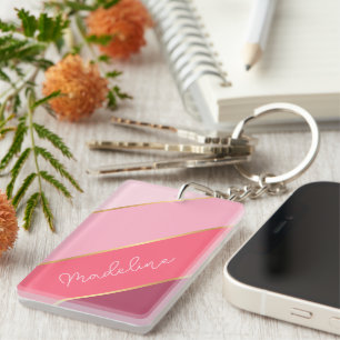 Nom personnalisé sur rayures rose pastel élégant