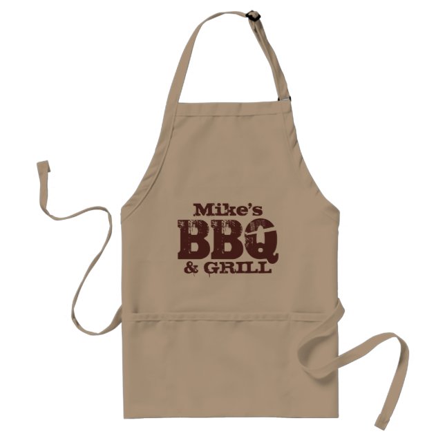 Nom personnalisé tablier BBQ pour les gars | beige (Devant)
