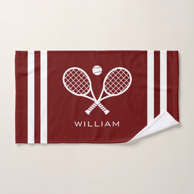 Nom personnalisé Tennis Dark Red Stripes (Serviette à main)