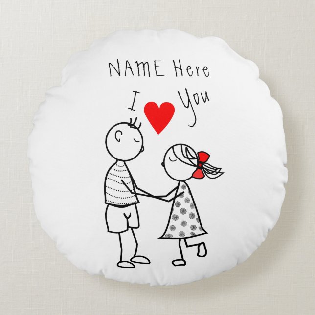 Nom personnalisé Texte Coussin rond avec couple (Devant)