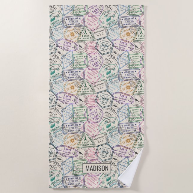 Nom personnalisé Travel Timbres Motif serviette de (Devant)