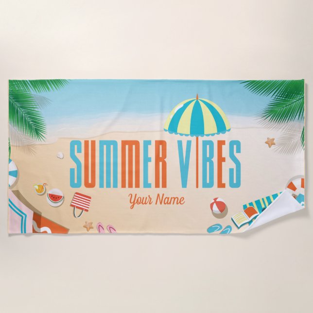 Nom personnalisé Vibes tropicales Serviette de pla (Devant)