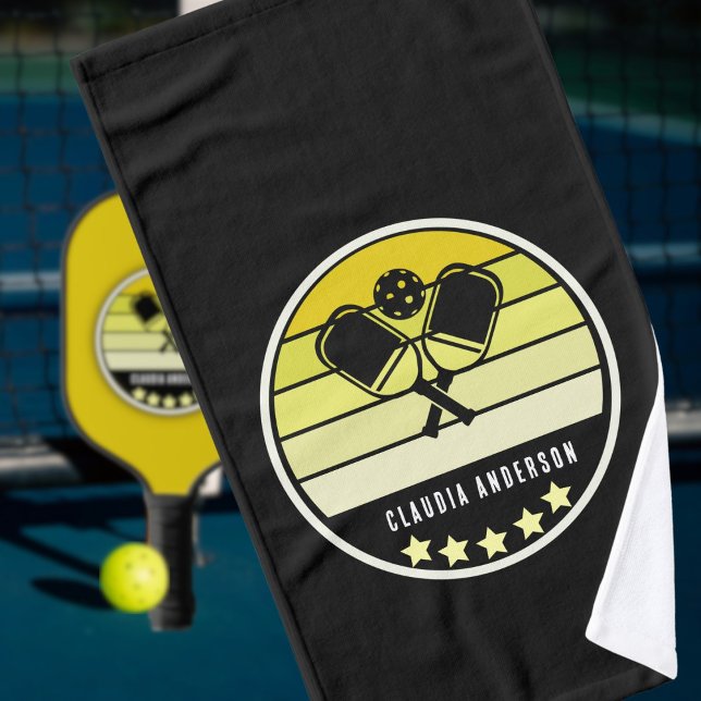 Nom personnel Pickleball jaune Paddle Noir (Créateur téléchargé)