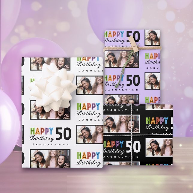 Nom Photo 50e Anniversaire Papier d'enveloppement (Créateur téléchargé)