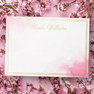 Nom romantique script rose aquarelle feuille carte