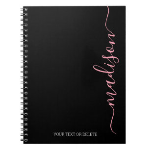 Nom rose noir moderne Monogramme Carnet initial
