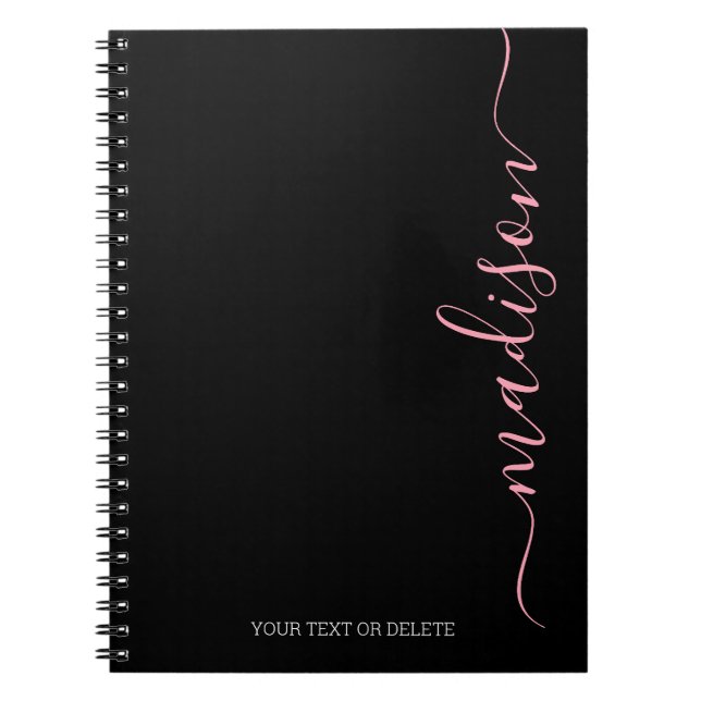Nom rose noir moderne Monogramme Carnet initial (Devant)