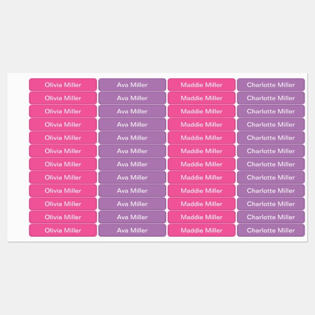 Nom rose violet étiquettes pour la garderie du cam (Feuille)