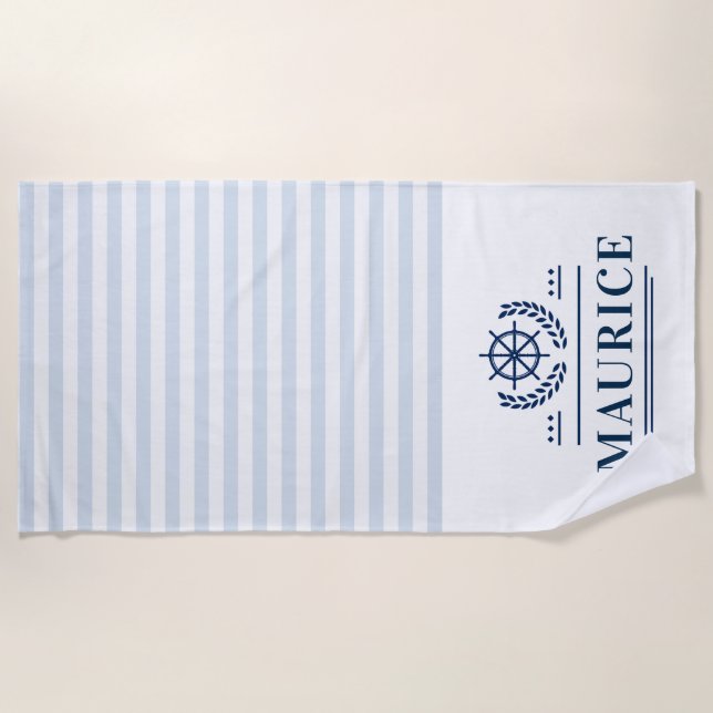 nom sur mesure serviette de plage bleu marine rayu (Devant)