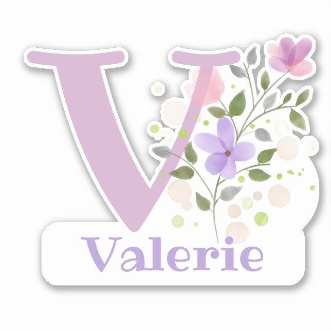 Nom Valerie avec la lettre V Sticker coupé (Devant)