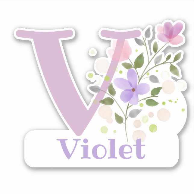 Nom Violet avec la lettre V Sticker découpe (Devant)