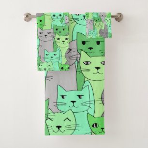Nombreux Chats verts Design Ensemble de serviettes