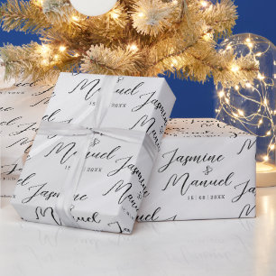 Noms de couple Papier cadeau blanc Mariage