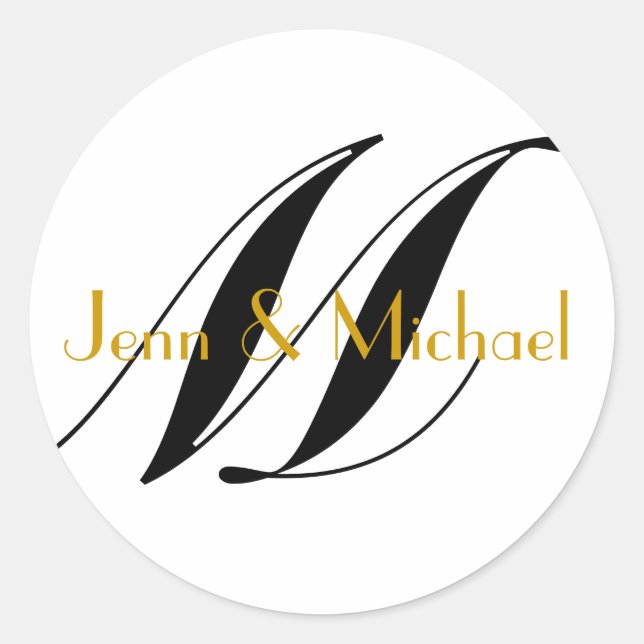 Noms de la mariée mariage Monogramme Sticker Or (Devant)