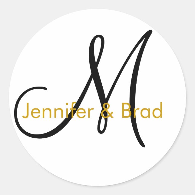 Noms de la mariée mariage Monogramme Sticker Or (Devant)