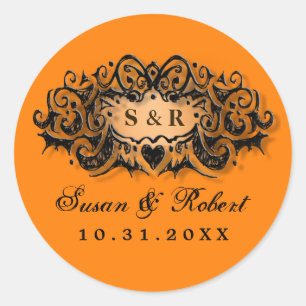 Noms des Étiquettes ronds du Mariage orange Hallow